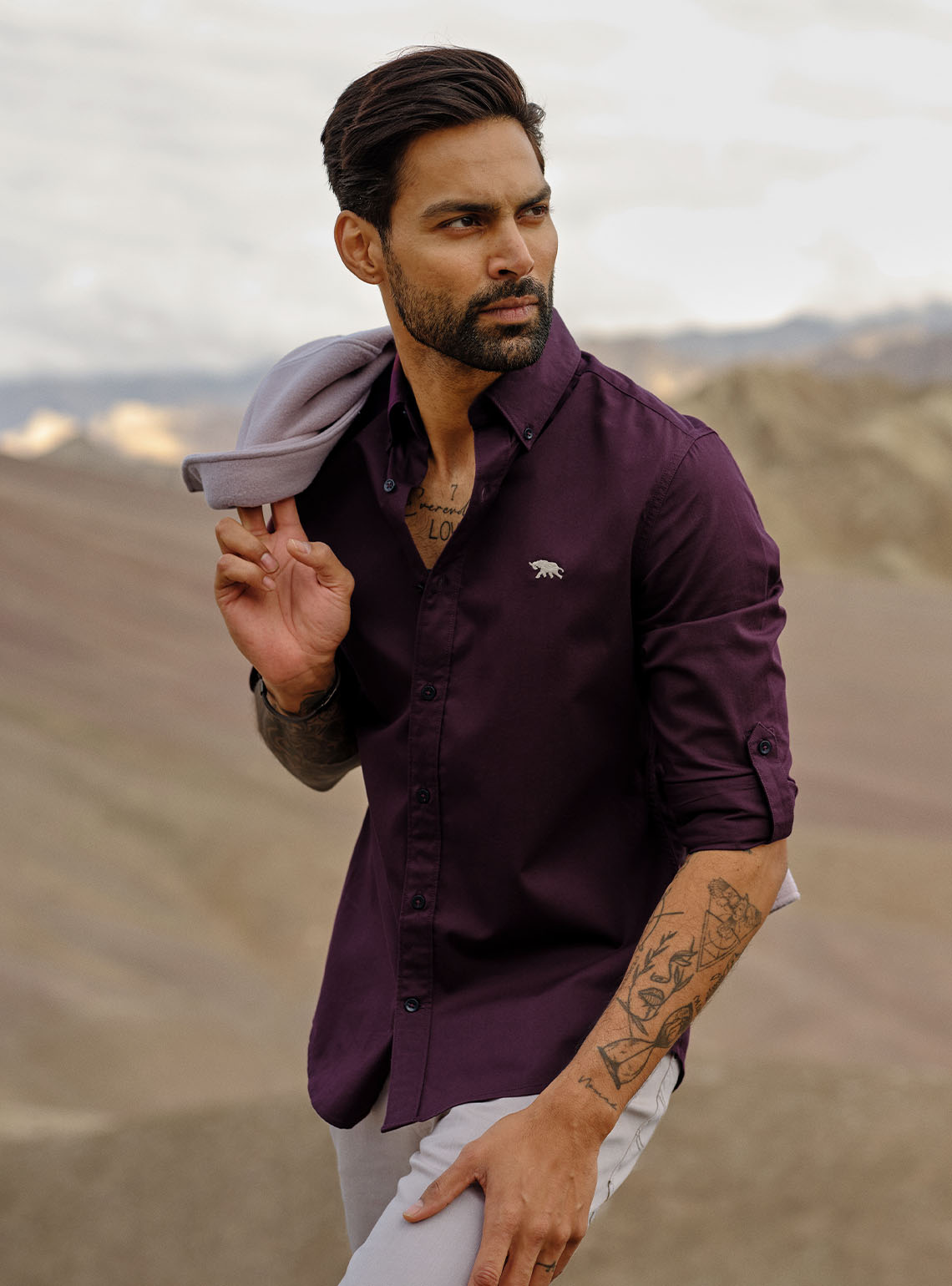 Merlot Burgundy Cotton Twill Shirt