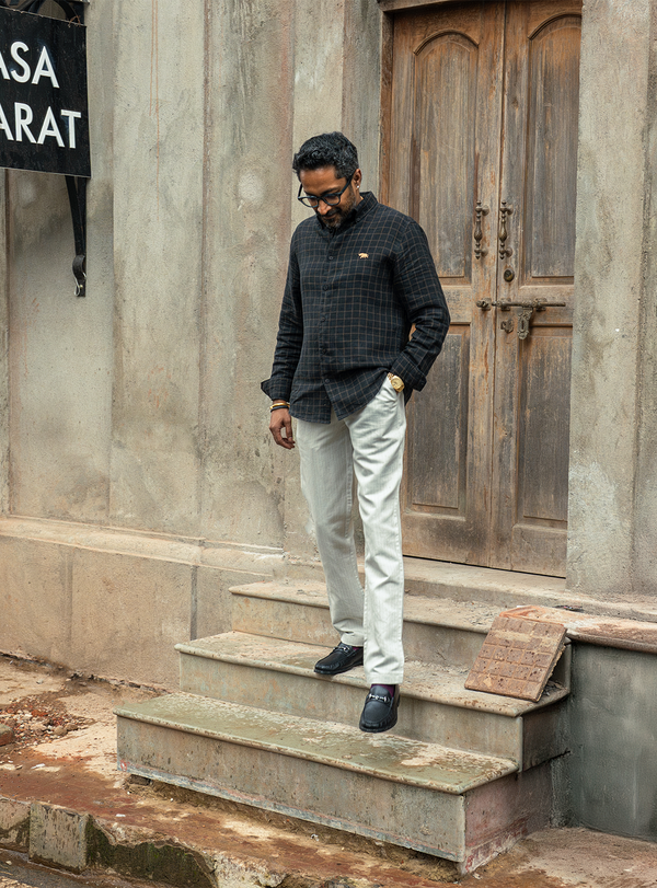 Onyx Gold Check Linen Shirt