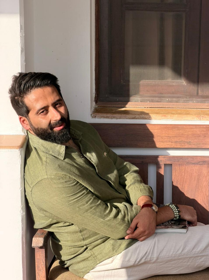 Moss Olive Linen Dobby Shirt