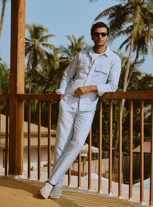 Current Blue Linen Stripe Trousers