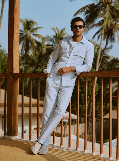 Current Blue Linen Stripe Trousers