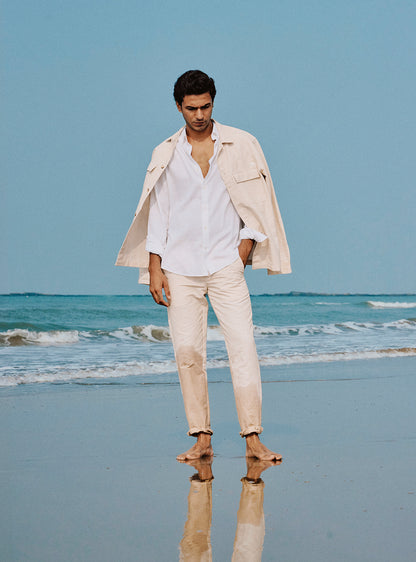 Dune Beige Linen Stripe Trousers