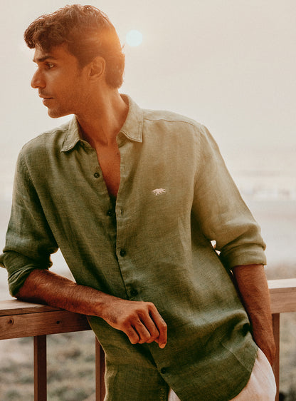 Moss Olive Linen Dobby Shirt