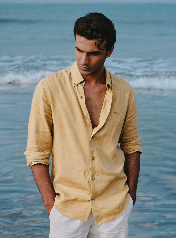 Amber Gold Linen Dobby Shirt