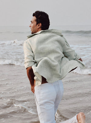 Tide Green Linen Stripe Shirt