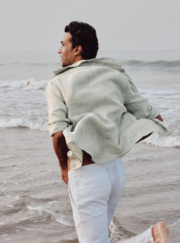 Tide Green Linen Stripe Shirt