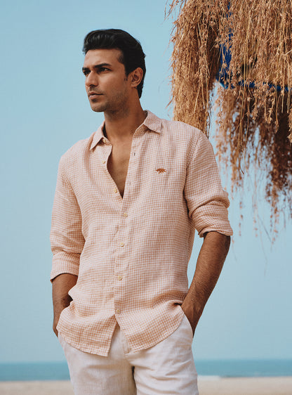 Dune Orange Linen Check Shirt