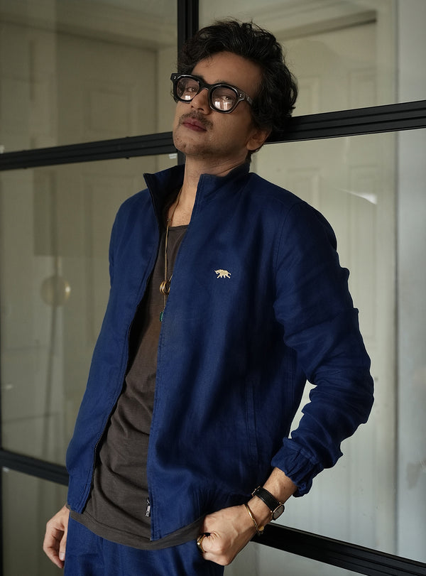 Lapis Linen Bomber Jacket