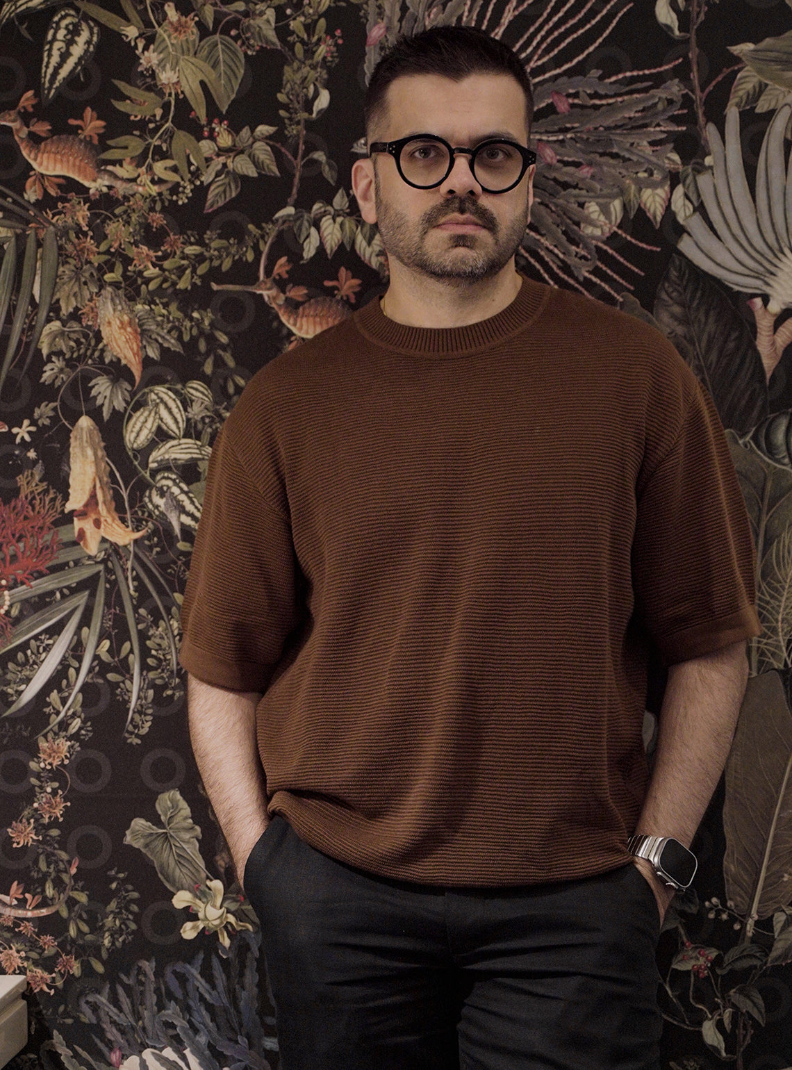 Noir Brown Cotton Pointelle Crew