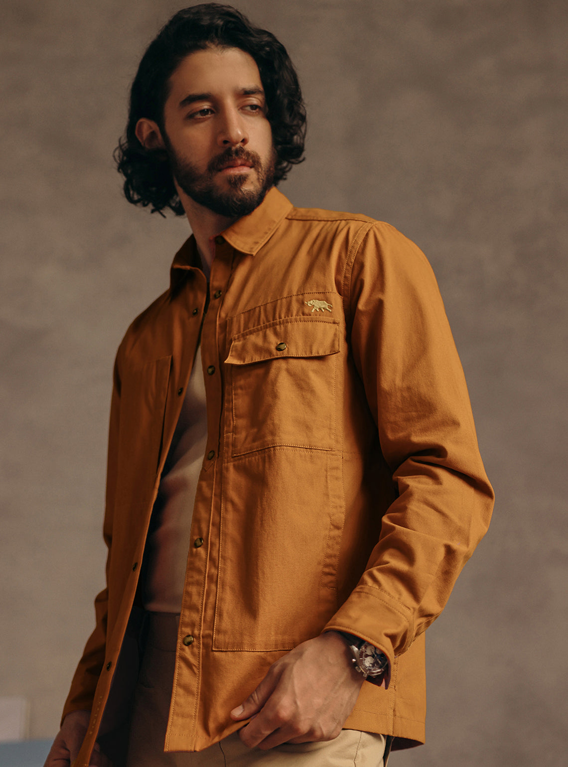 Gold Rust Cotton Canvas Overshirt