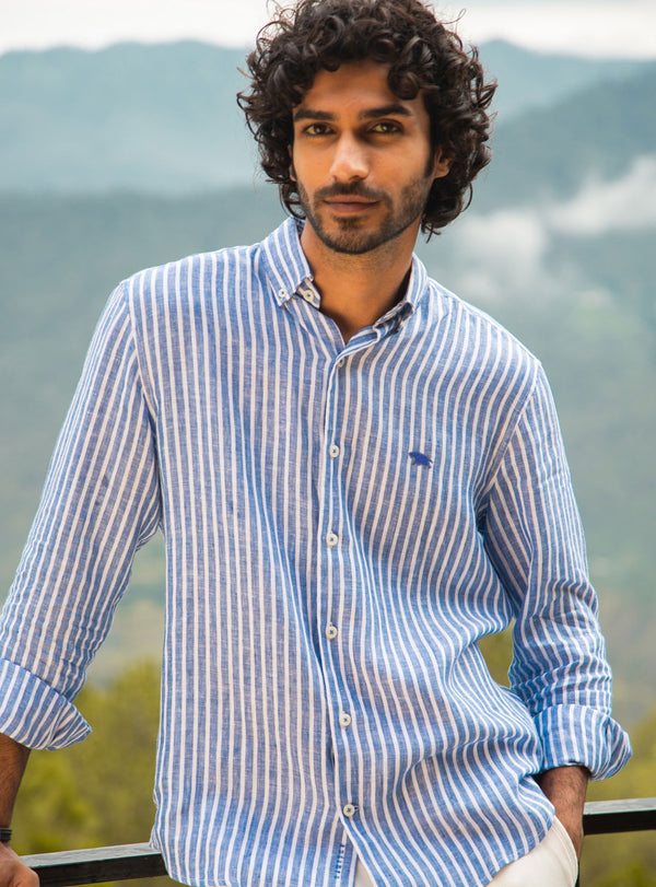 Azure Stripe Linen - Full Shirt