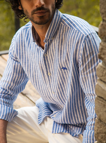 Azure Stripe Linen - Full Shirt