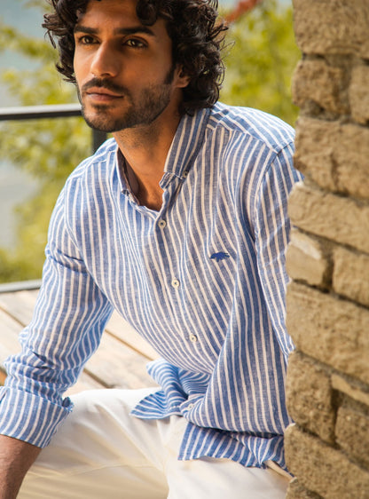 Azure Stripe Linen - Full Shirt