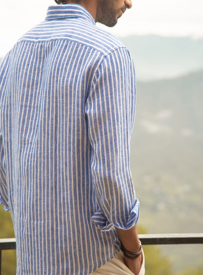 Azure Stripe Linen - Full Shirt
