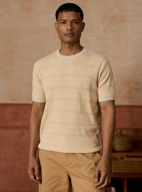 Serein Off-White Cotton Textured Crewneck