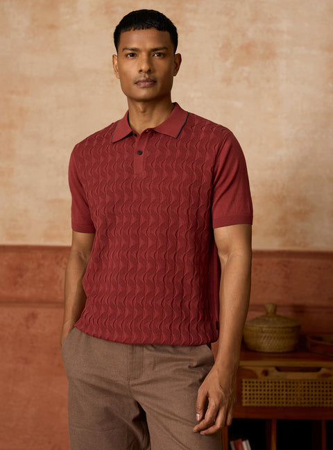 Merlot Burgundy Cotton Textured Polo