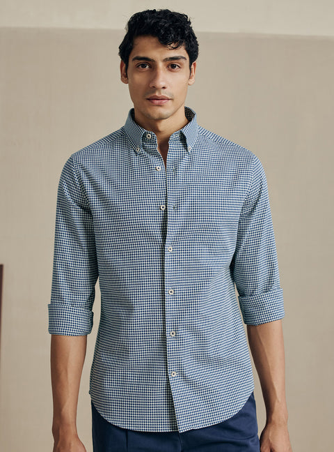 Deep Blue Houndstooth Dobby Cotton Shirt