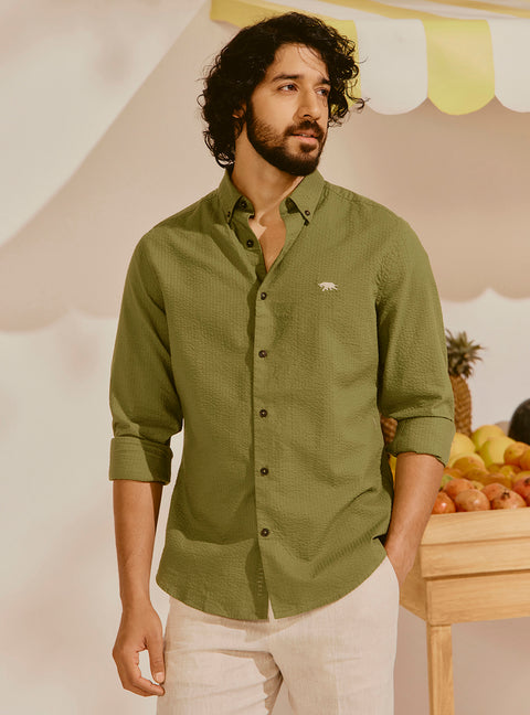 Cefalu Olive Seersucker Shirt