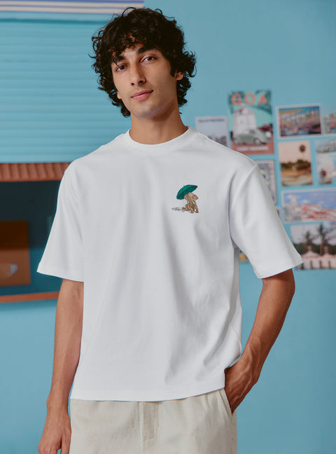 Daiquiri White Cotton Print Crewneck