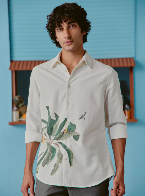 Mojito Green Cotton Linen Print Shirt