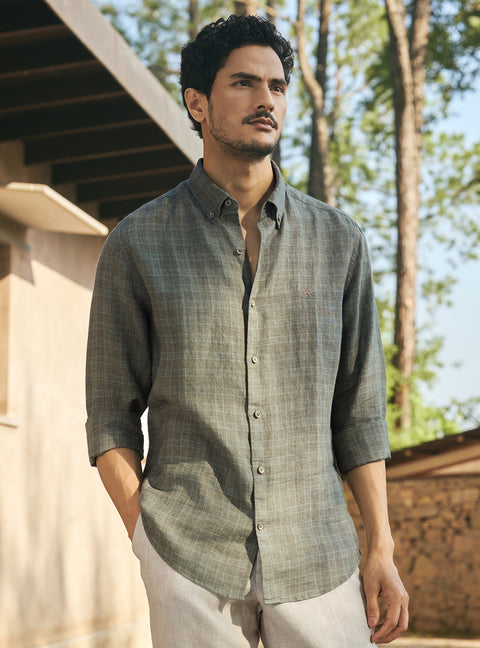 Fern Green European Linen Check Shirt