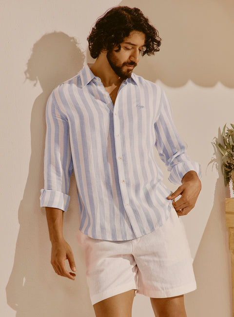 Valletta Blue Cotton Linen Shirt