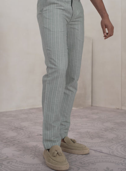 Harbour Green Linen Stripe Trousers