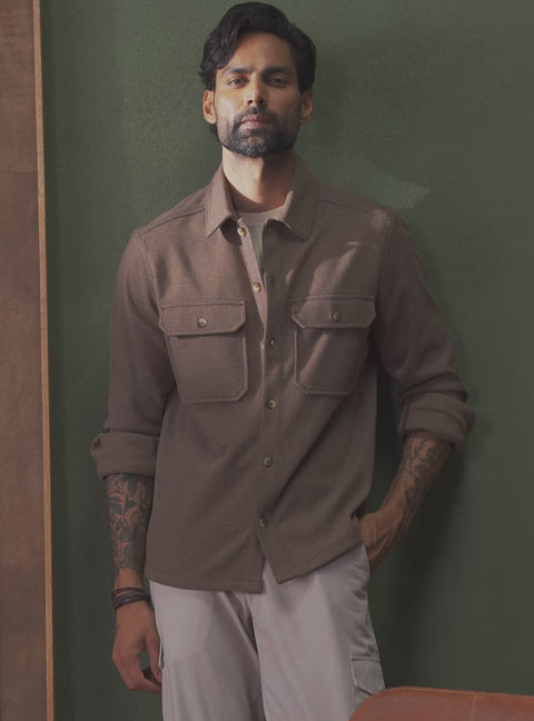 Burnt Brown Poly Stretch Overshirt