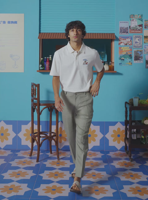 Vesper White Cotton Stretch Embroidered Polo