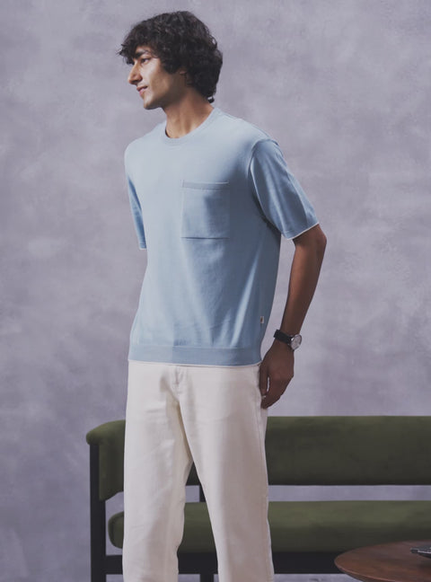 Lagoon Blue Cotton Crewneck