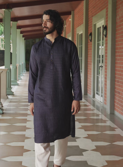 Indh Navy Bangalore Silk Kurta