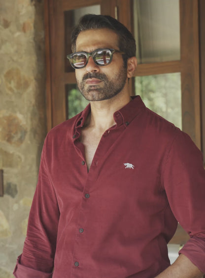 Burgundy Oxide Cotton Blend Corduroy Shirt