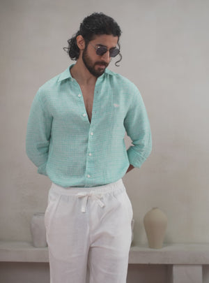 Lagoon Teal Linen Structure Shirt
