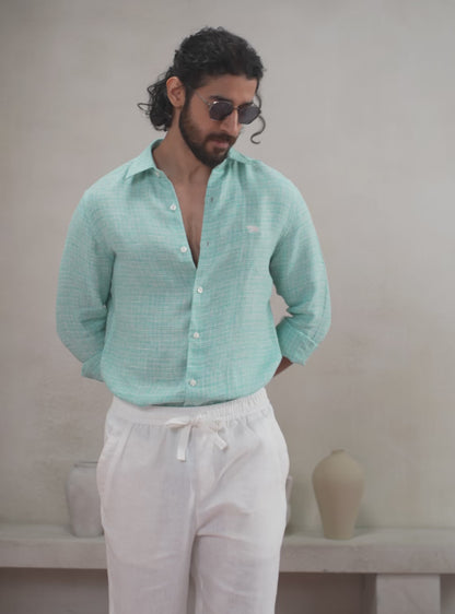 Lagoon Teal Linen Structure Shirt
