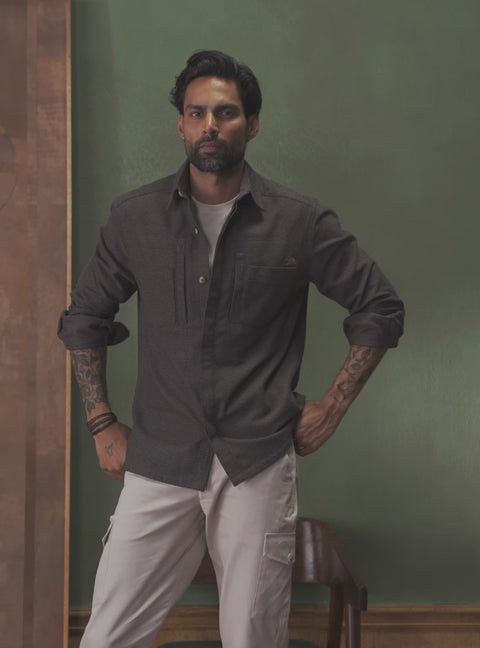 Canyon Brown Cotton Blend Dobby Overshirt