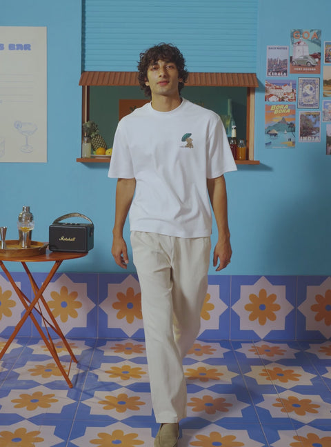 Daiquiri White Cotton Print Crewneck