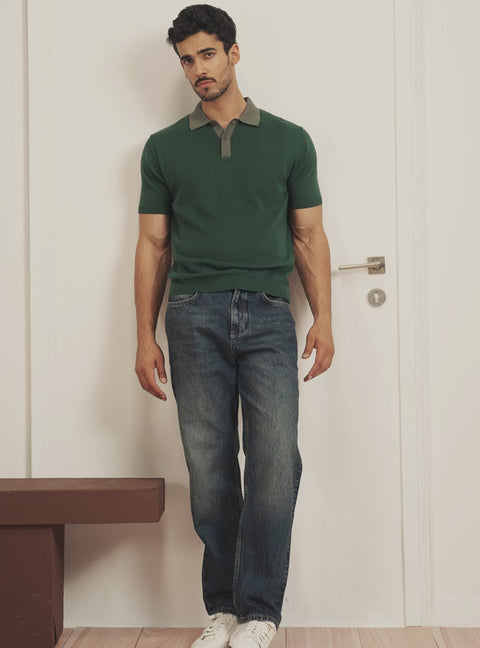 Canopy Green Cotton Structured Knit Polo
