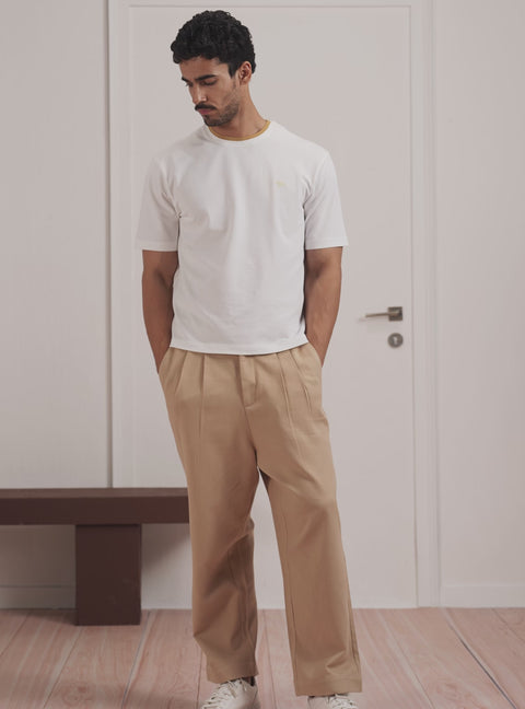 Pristine White Cotton Stretch Crewneck