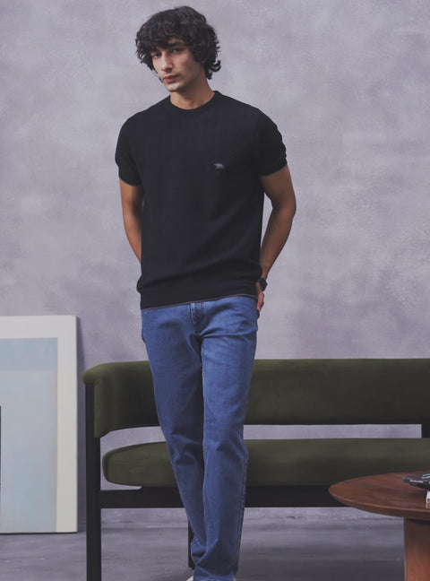 Sesame Black Cotton Crewneck