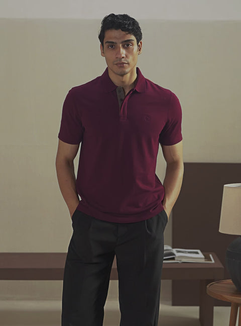 Deep Maroon Cotton Stretch Pique Polo