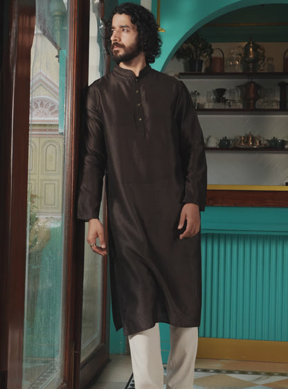 Rodh Brown Cotton Silk Kurta