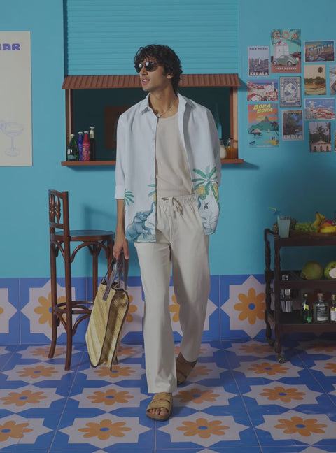 Margarita Blue Cotton Linen Print Shirt