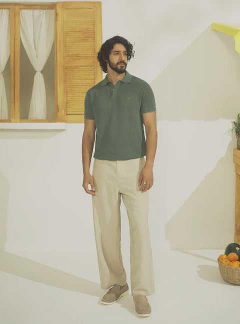 Split Green Cotton Knit Polo