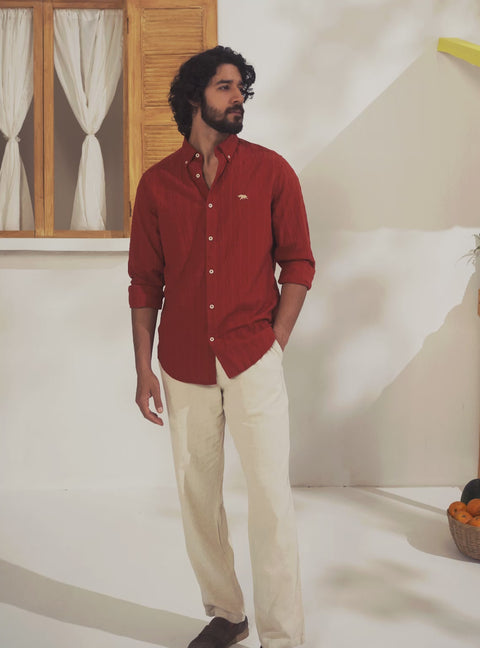 Cadaques Rust Cotton Check Shirt