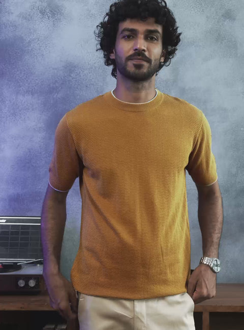 Gridlock Mustard Ripstop Cotton Crewneck