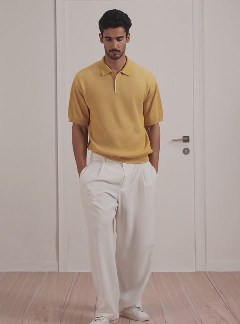 Solctice Yellow Cotton Structured Knit Polo