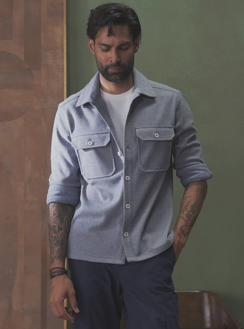 Glacier Blue Poly Stretch Fleece Overshirt