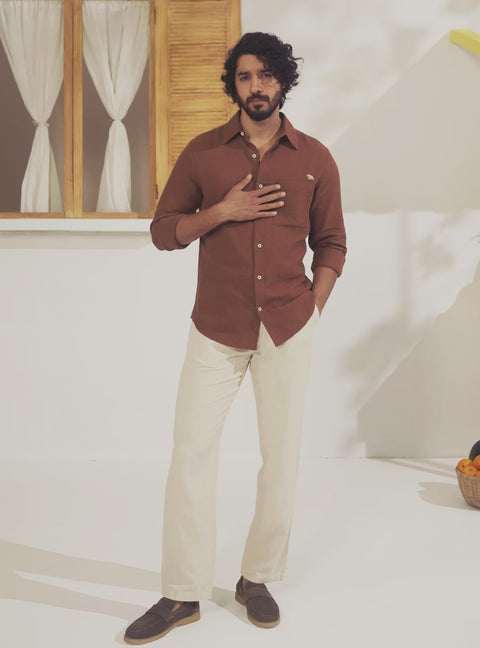 Taormina Brown Cotton Linen Shirt