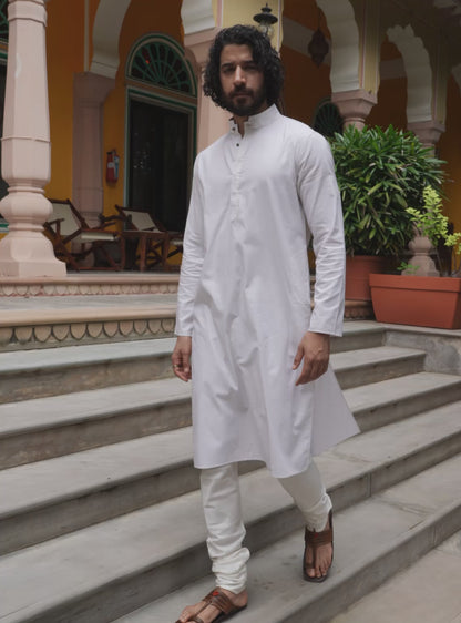 Mogra White Cotton Blend Melange Kurta