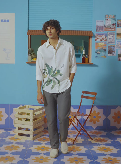 Mojito Green Cotton Linen Print Shirt